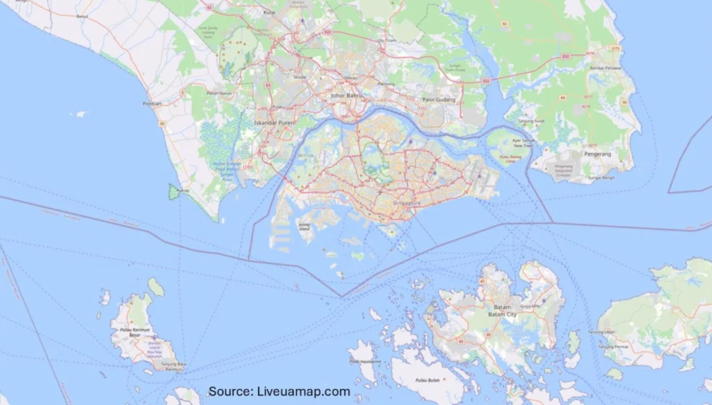 Map of Singapore and surrounding waters highlighting key maritime security areas.