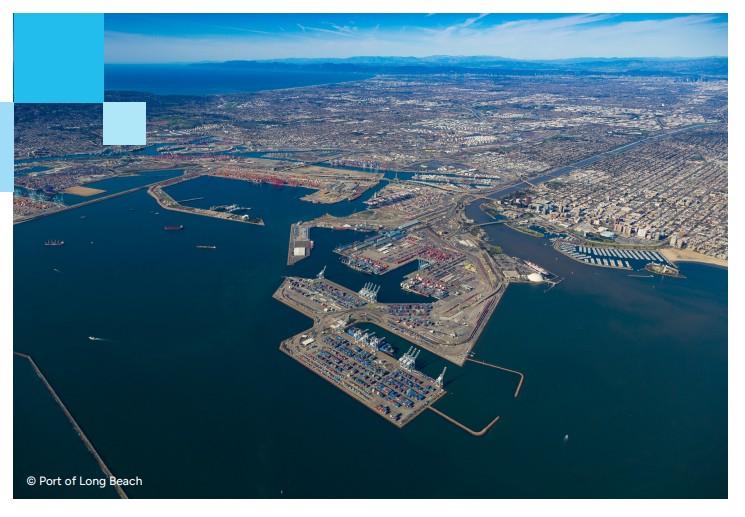 Port of Long Beach aerial view in the Singapore Los Angeles Long Beach green shipping corridor report