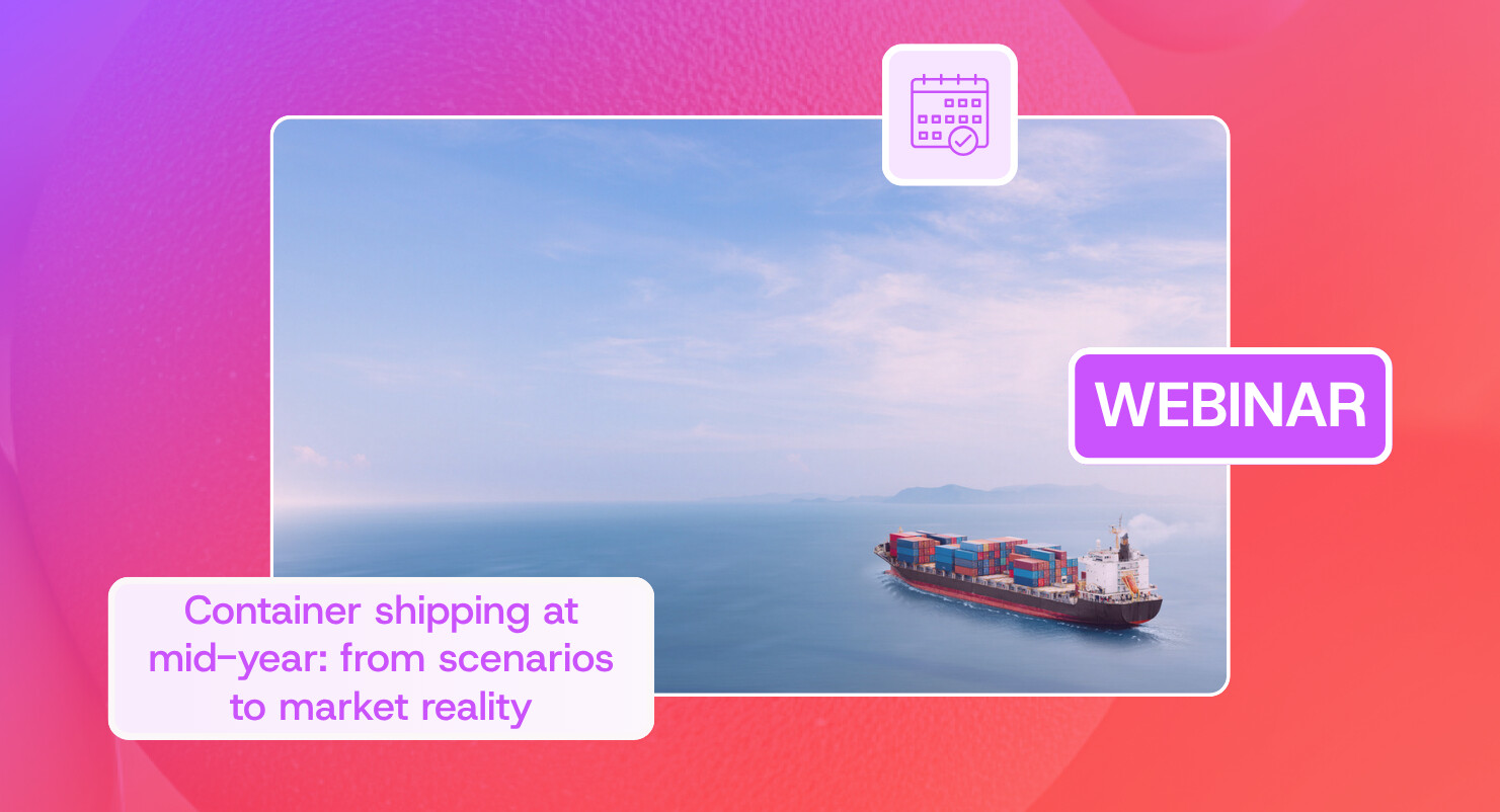 Container shipping webinar banner featuring a cargo ship at sea