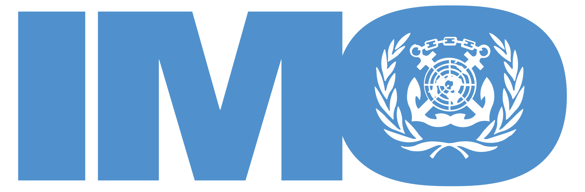 Blue IMO wordmark with the United Nations emblem inside the 'O', representing the International Maritime Organization logo.