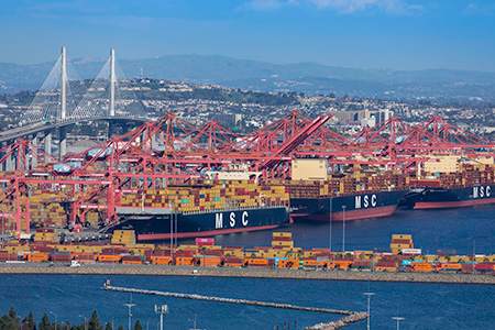 Container terminals at the Port of Long Beach, one of North America's busiest container gateways