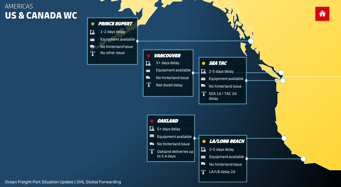 Port delays across US and Canada West Coast hubs | Global Maritime Hub | Global Maritime Hub Port congestion and operational delays across major US and Canadian West Coast shipping hubs